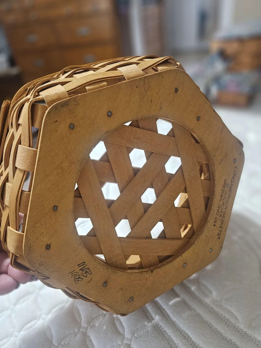 Longaberger Natural Tan Hexagonal Woven Basket